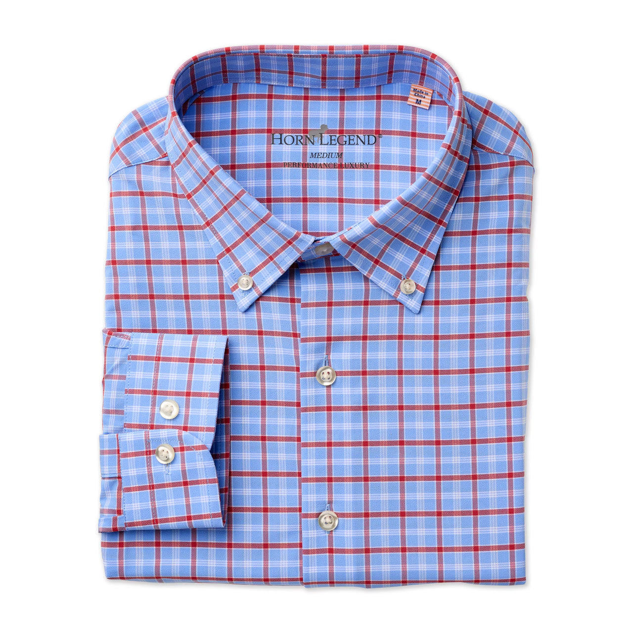 Horn Legend Victory Grove Performance Dress Shirt - Powder Blue and Red
