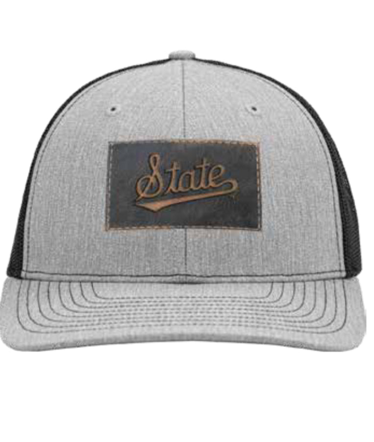 Zep-Pro Mississippi State Heather and Black Trucker Hat with Leather Rectangle Patch