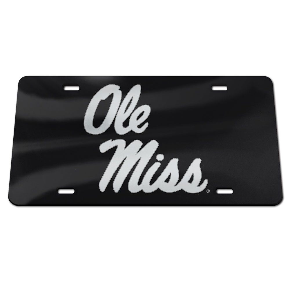 Black Ole Miss Stacked Script License Plate