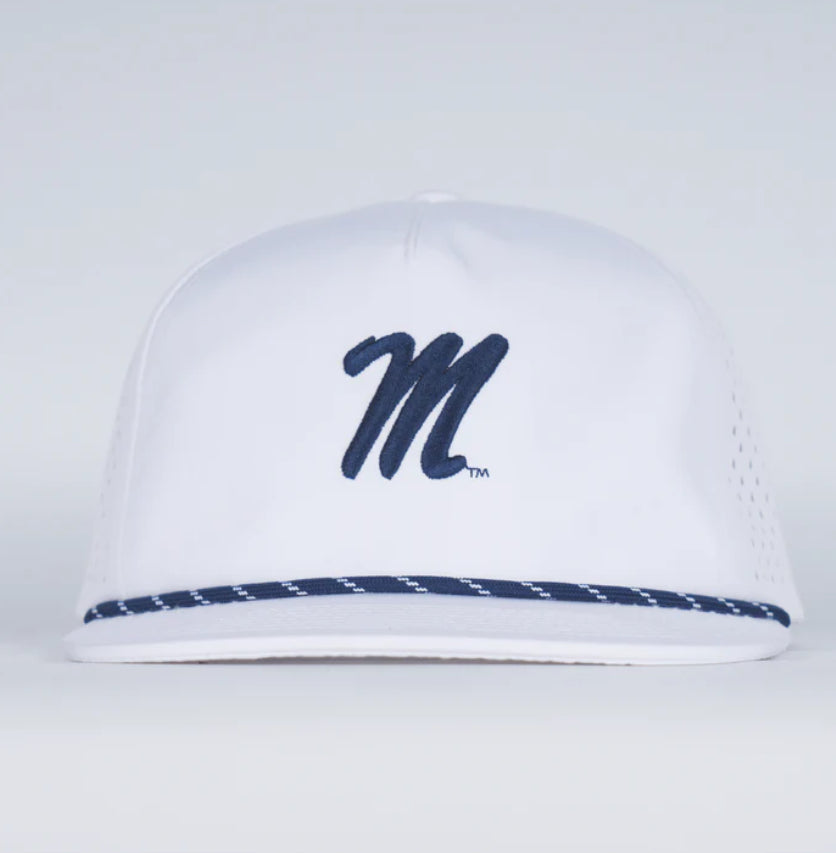 Ole Miss Rope Hat- Soft Performance Unstructured - White