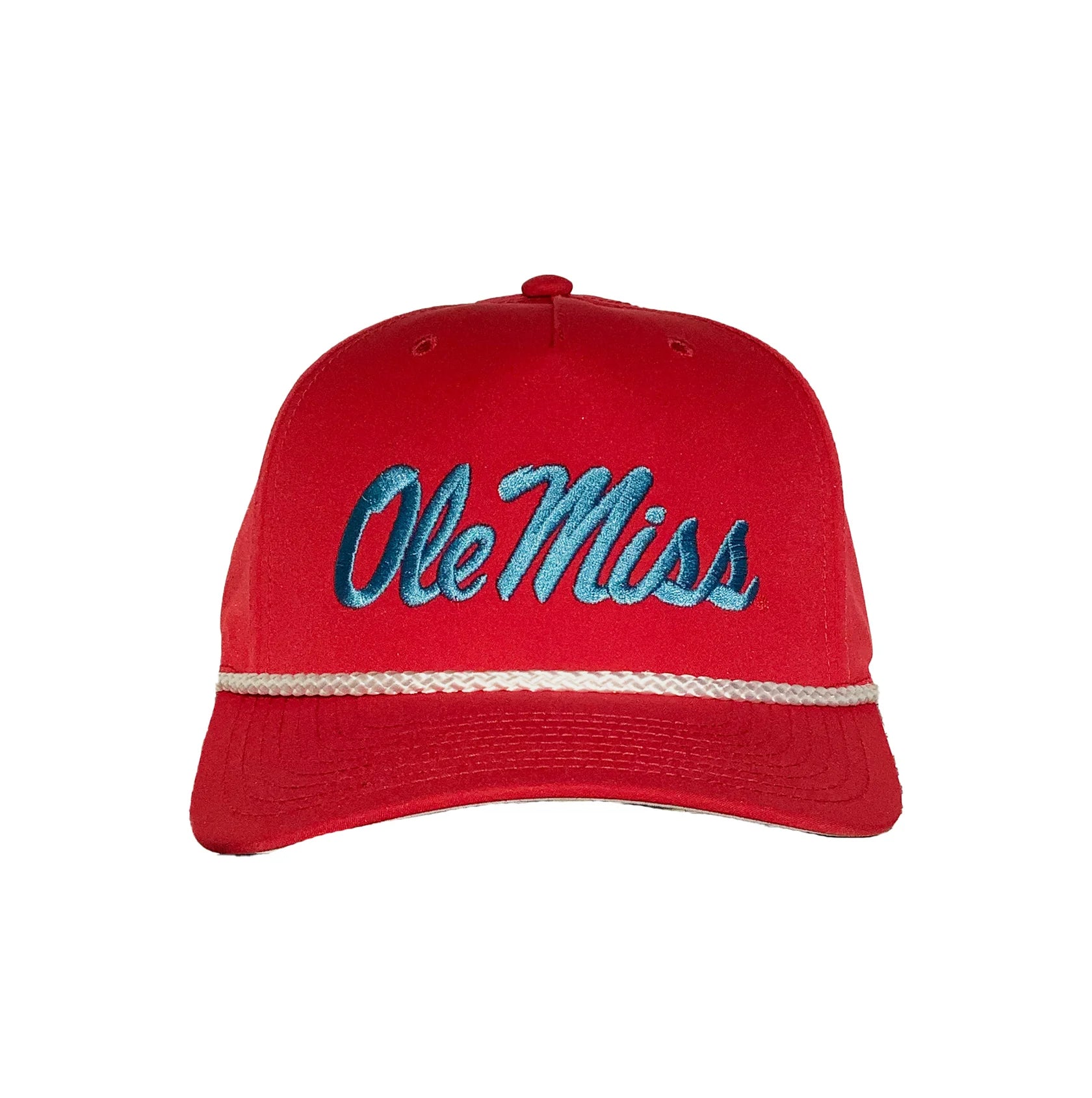 Speckle Bellies Ole Miss Powder Blue Script Red Hat