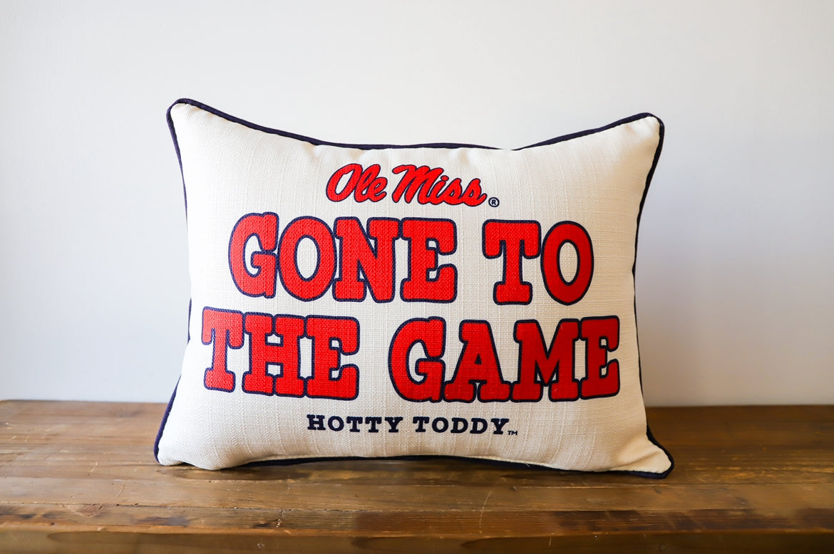 Little Birdie Ole Miss Gone to The Game Pillow with Navy Piping