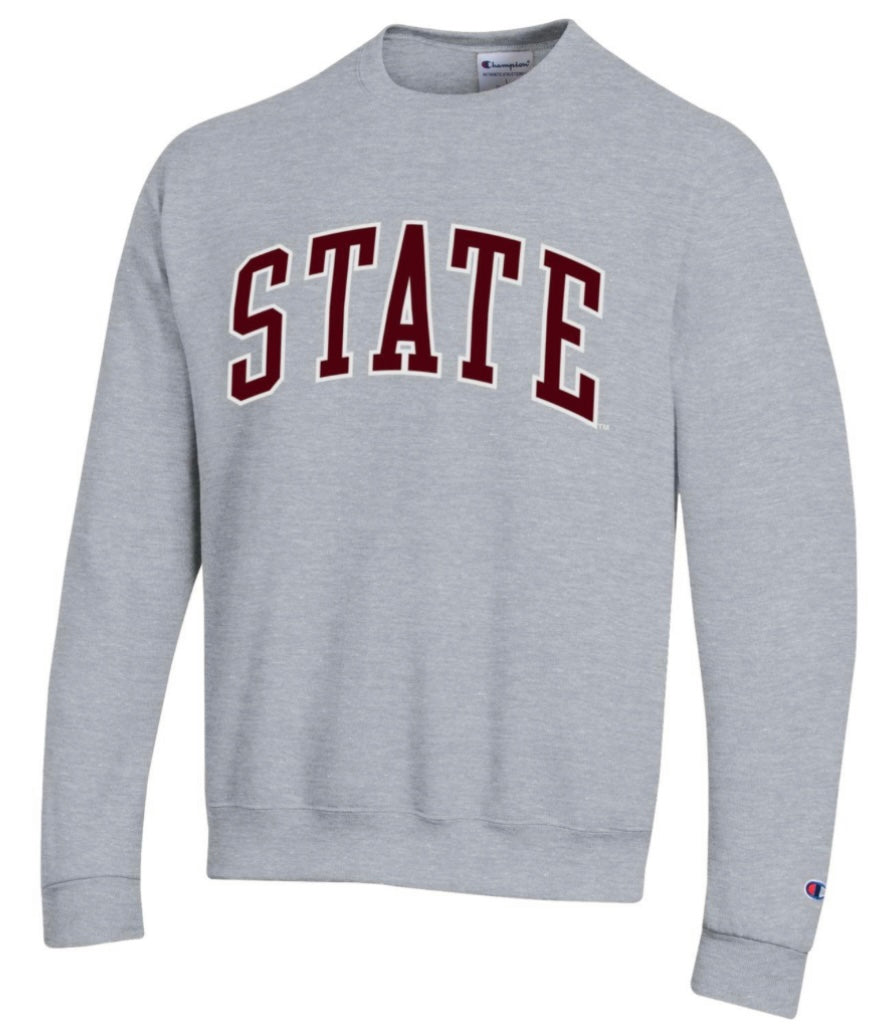 Mississippi State Appliqué Champion Powerblend Fleece Crew Sweatshirt - Heather Gray