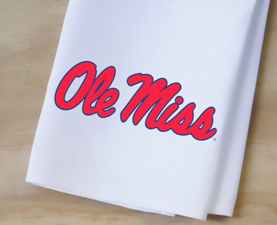 Little Birdie Ole Miss Script Tea Towel
