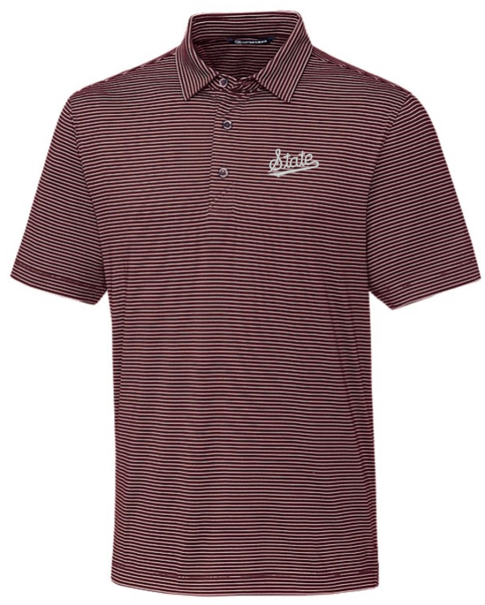 Mississippi State Cutter and Buck Pencil Stripe Polo- Maroon