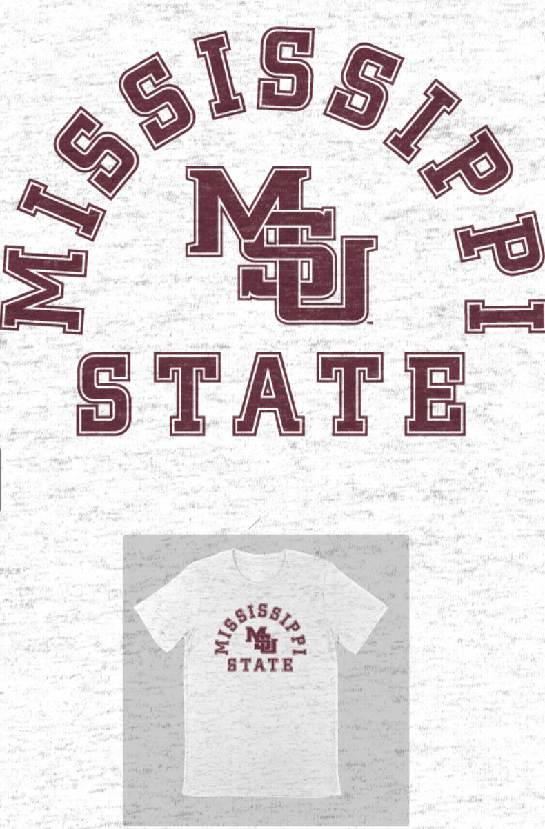 Mississippi State Interlocking MSU Arch Heather White Tri-Blend Tee