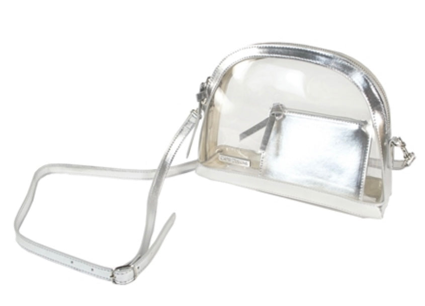 Capri Half Moon Crossbody Clear Purse with Silver Accents