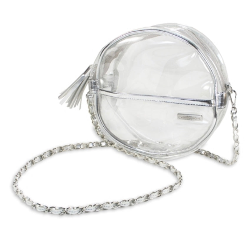 Capri Large Round Clear Purse with Silver Accents