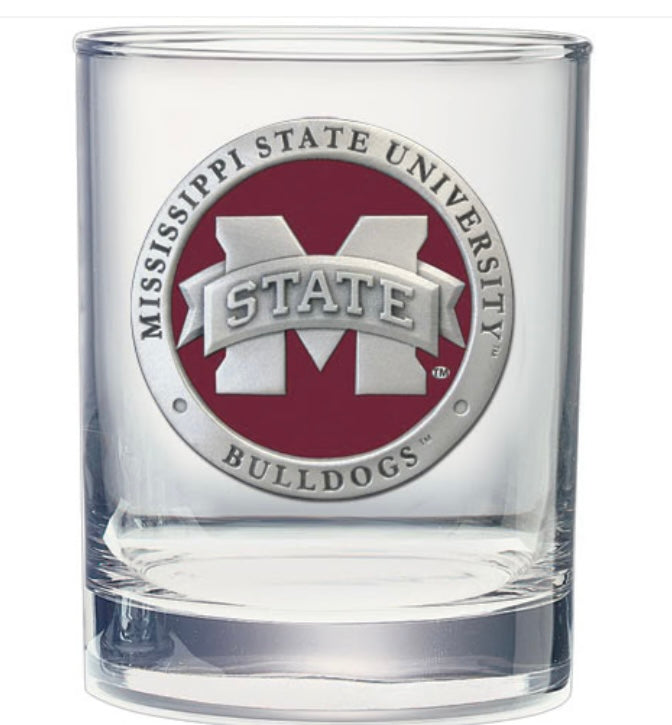 Mississippi State Double Old Fashioned Glass with Pewter M State Logo