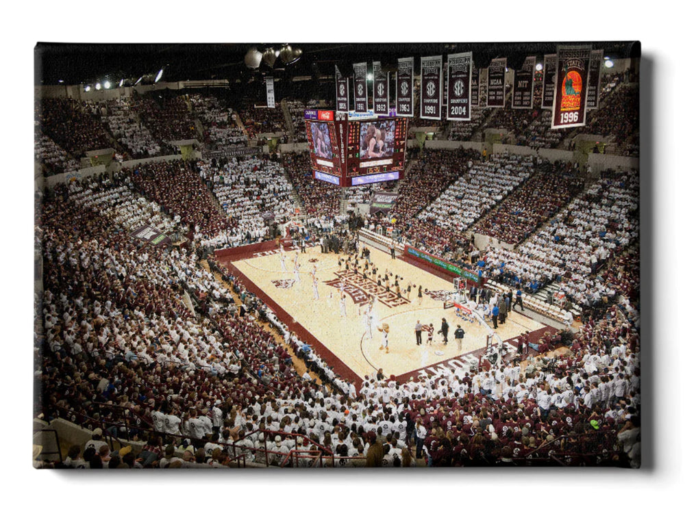 Mississippi State Basketball Maroon & White Record Crowd Canvas 24x16