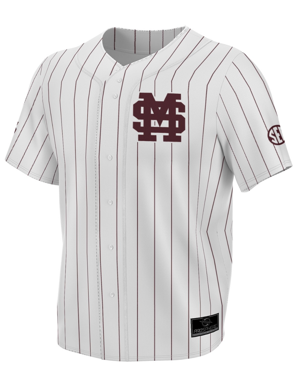 ProSphere Mississippi State Youth Pin Stripe Full Button Baseball Jersey with M Over S