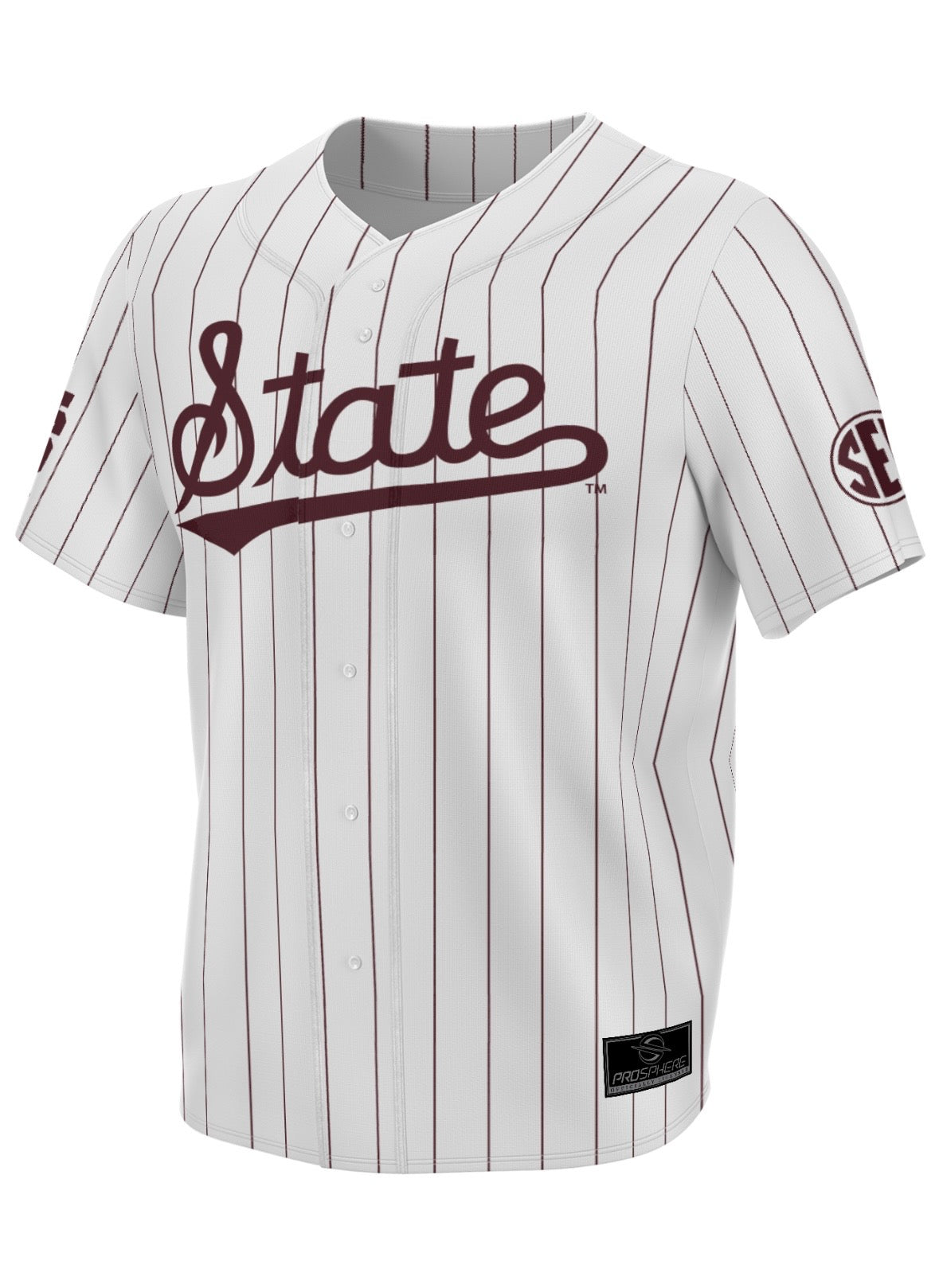 ProSphere Mississippi State Youth Full Button Pin Stripe Baseball Jersey with State Script
