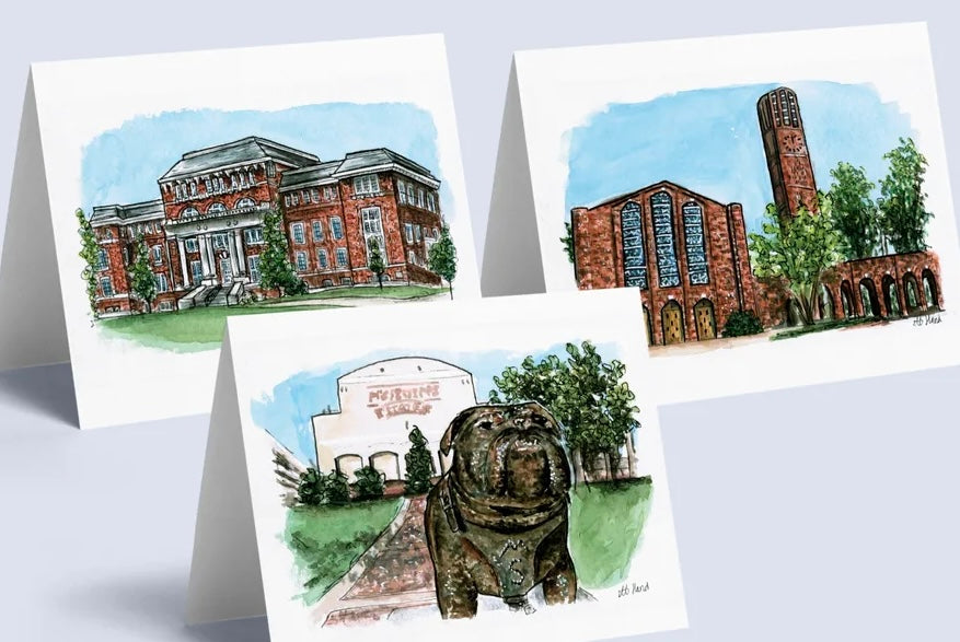 Anna Grace Hand Mississippi State Landmark Notecards. Pack of 6