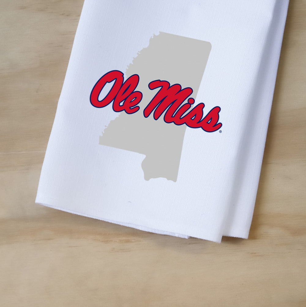 Little Birdie Ole Miss Gray State Tea Towel