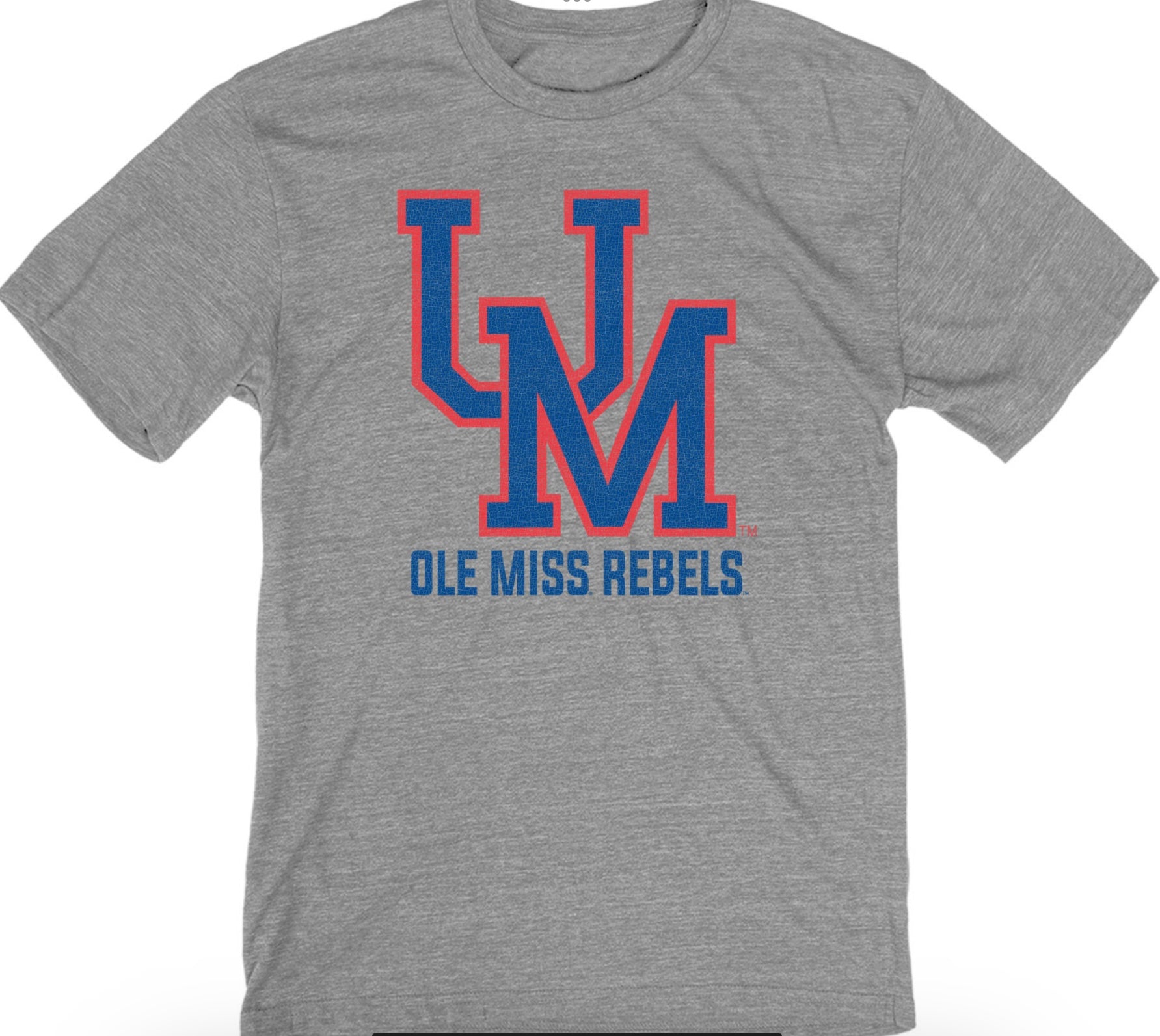 Blue 84 Ole Miss Gray Vintage Tri Blend Tee with Navy UM