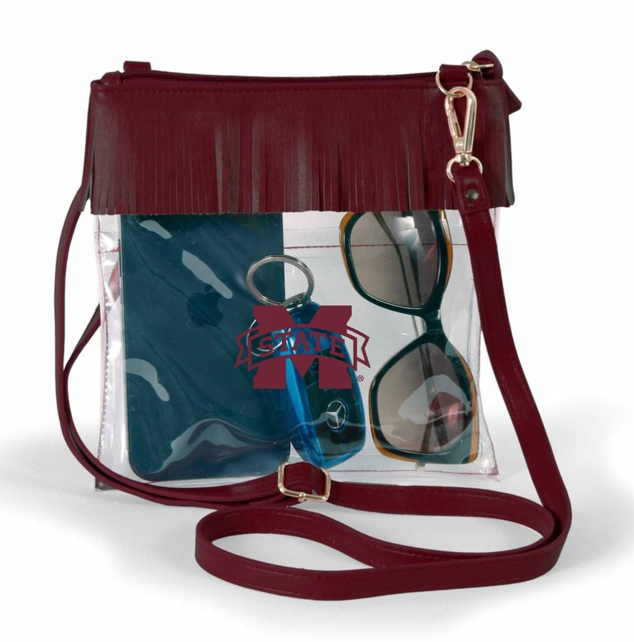 Desden Mississippi State Clear Cross Body Purse with Fringe