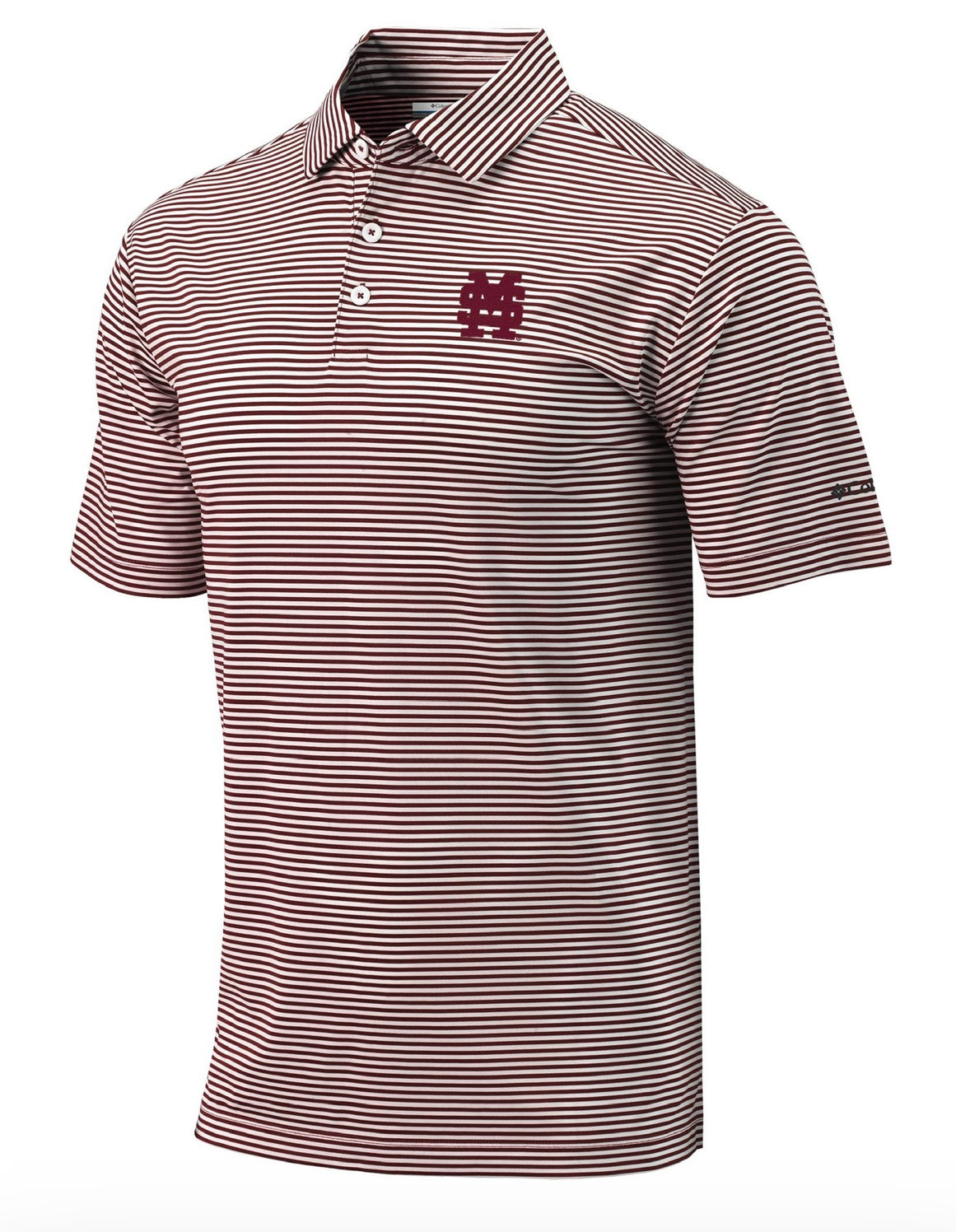 Mississippi State M over S Maroon and White Stripe Columbia Omni Wick Club Invite Polo