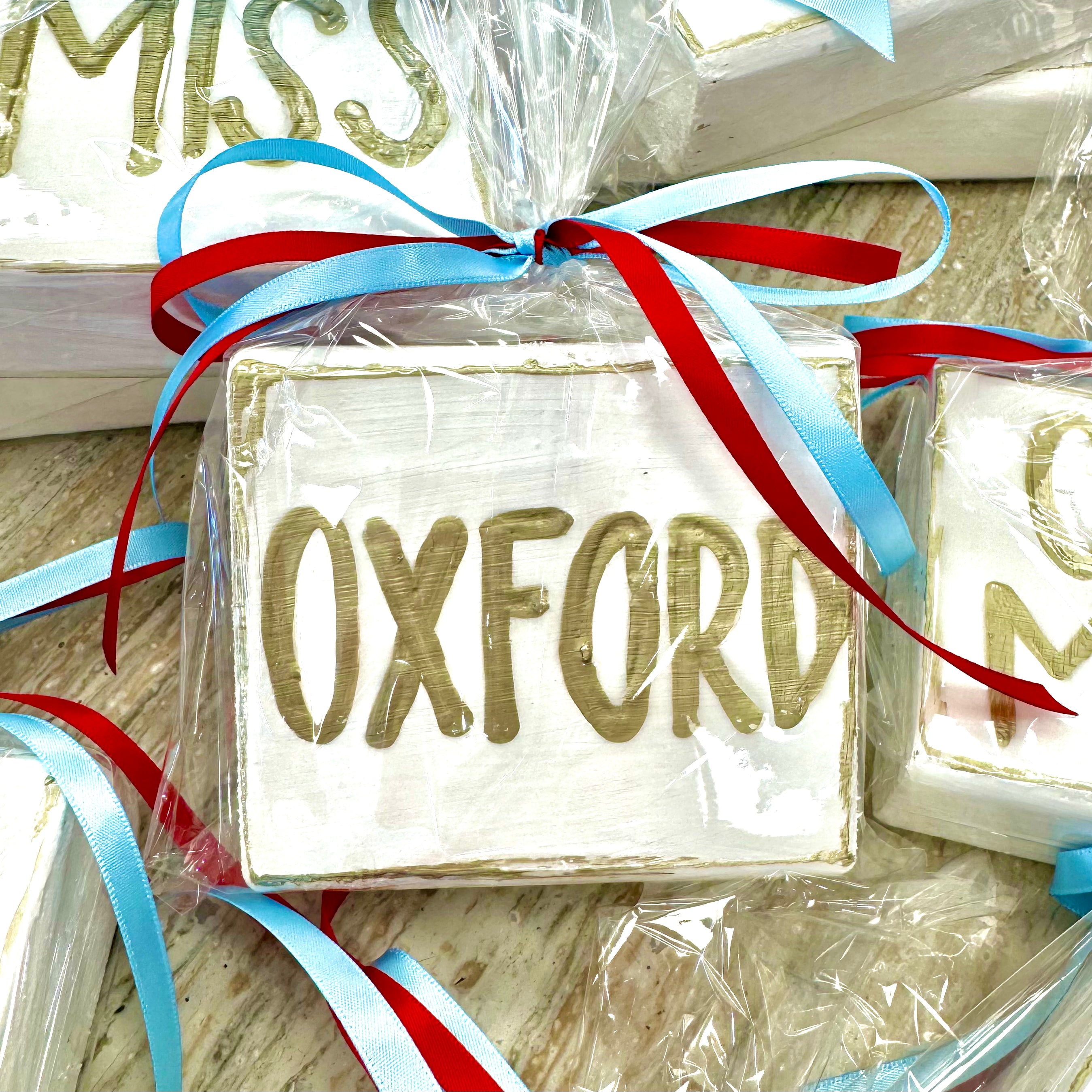 Hand Painted "Oxford" 4 x 4 Wood Block