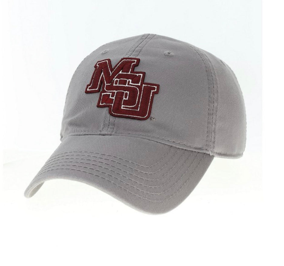 Legacy Grey EZA Cap w/MSU Interlocking logo in maroon