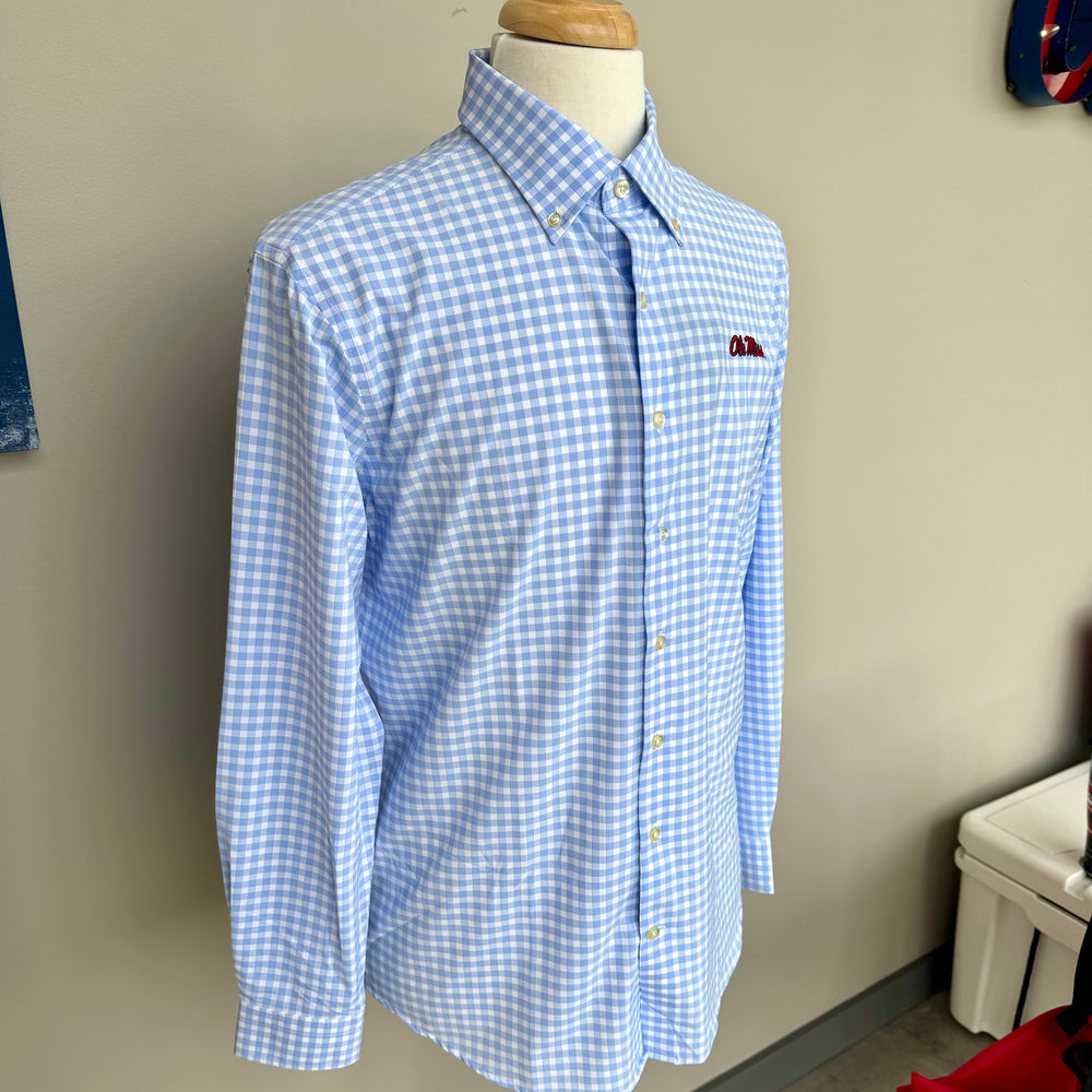 Ole Miss White and Powder Blue Checkered Button Down