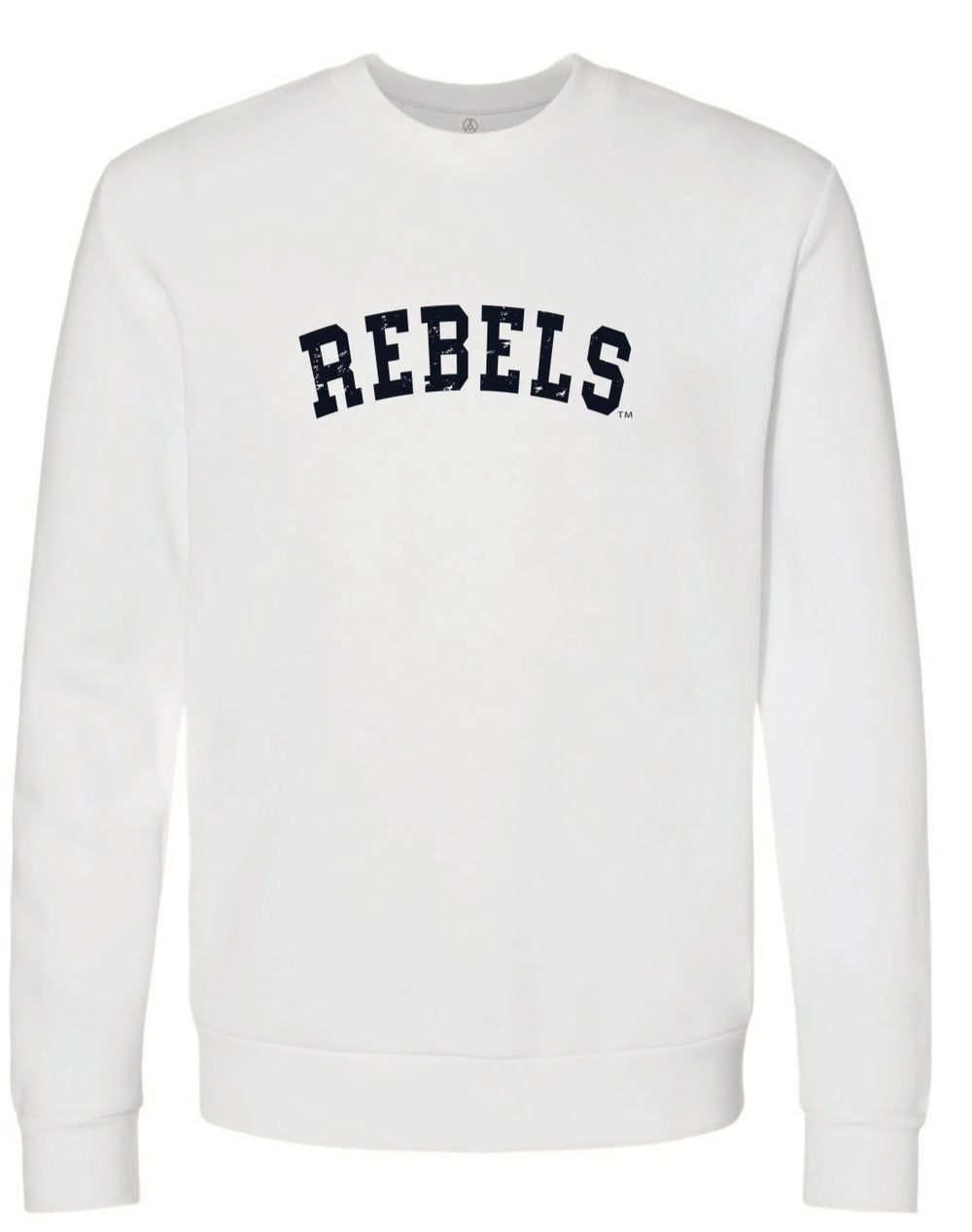 Alternative White Sweatshirt with Navy REBELS