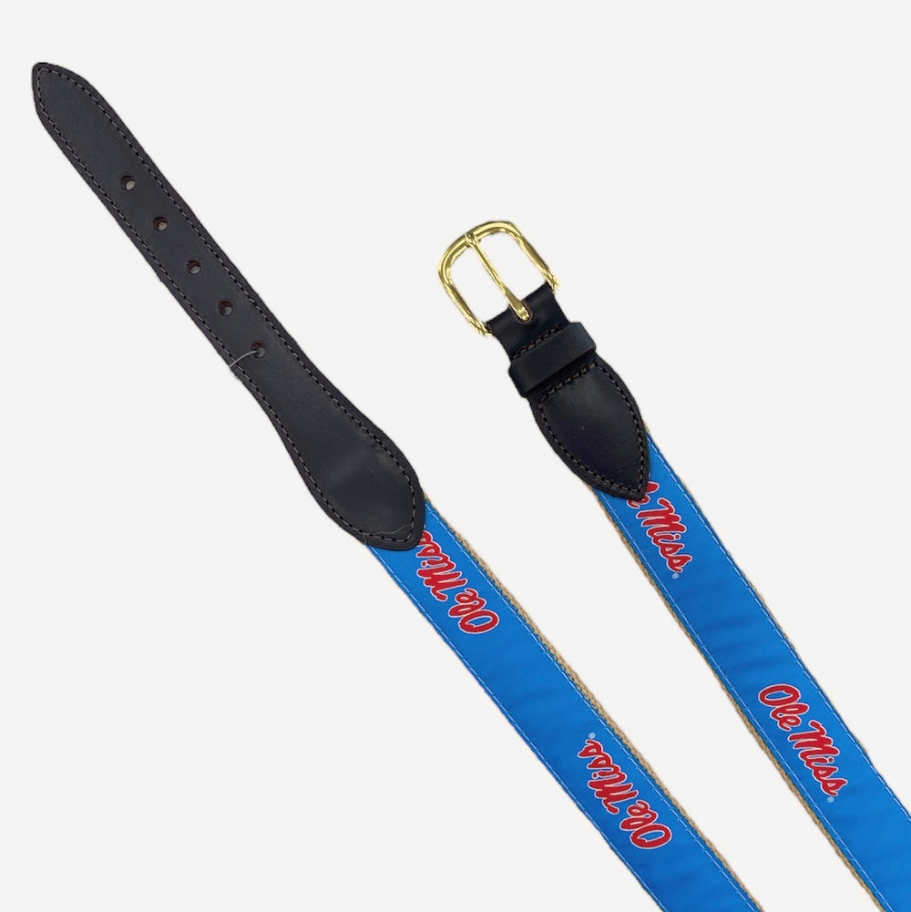 Men's Ole Miss Powder Blue Canvas Ribbon Belt