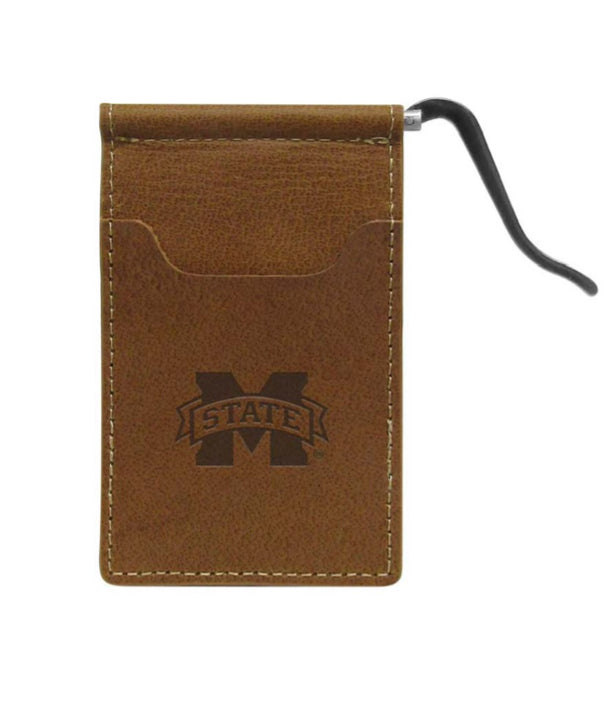 Tan Clip Front Pocket Wallet Emboss State