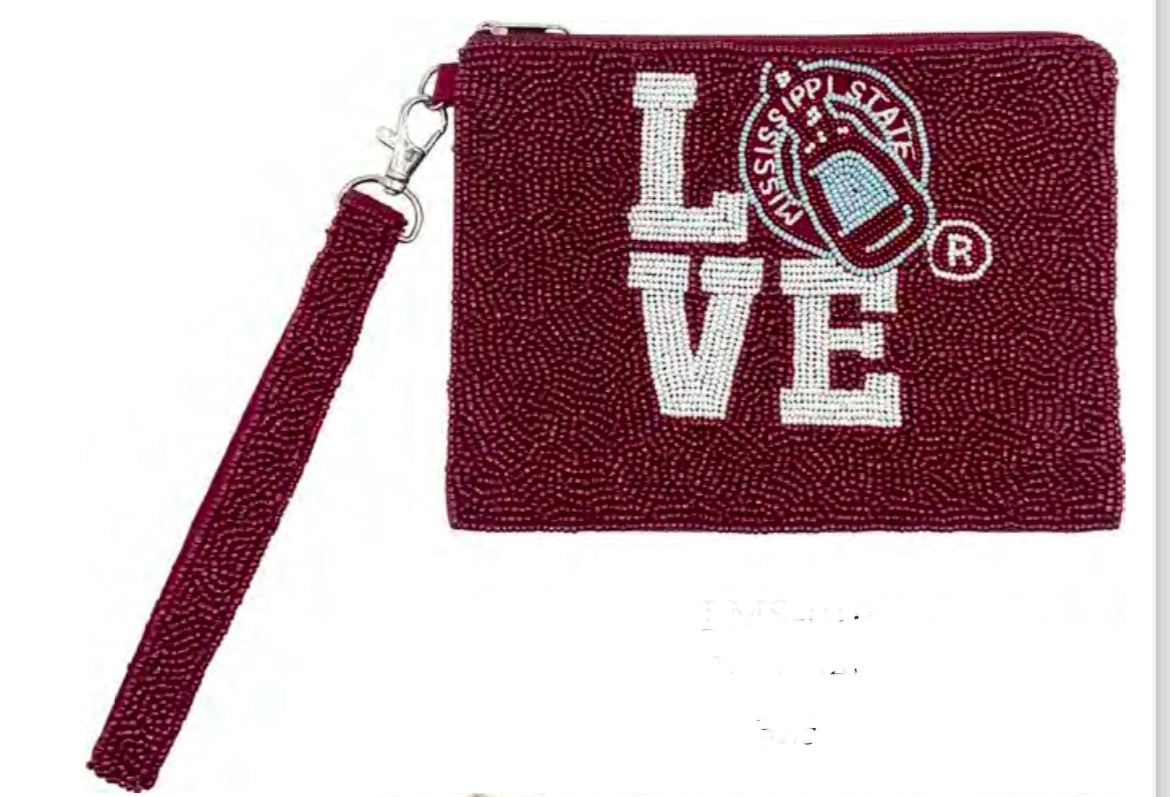 Love Mississippi State Beaded Wristlet