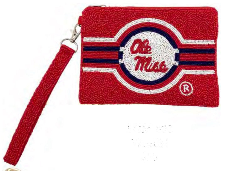 Red Ole Miss Beaded Wristlet