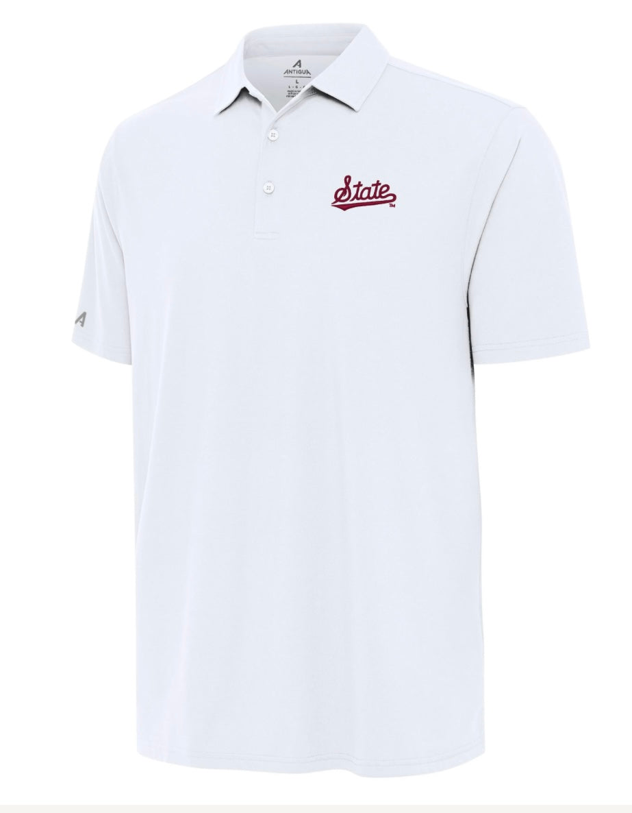 Antigua Mississippi State Era Polo - White with State Script