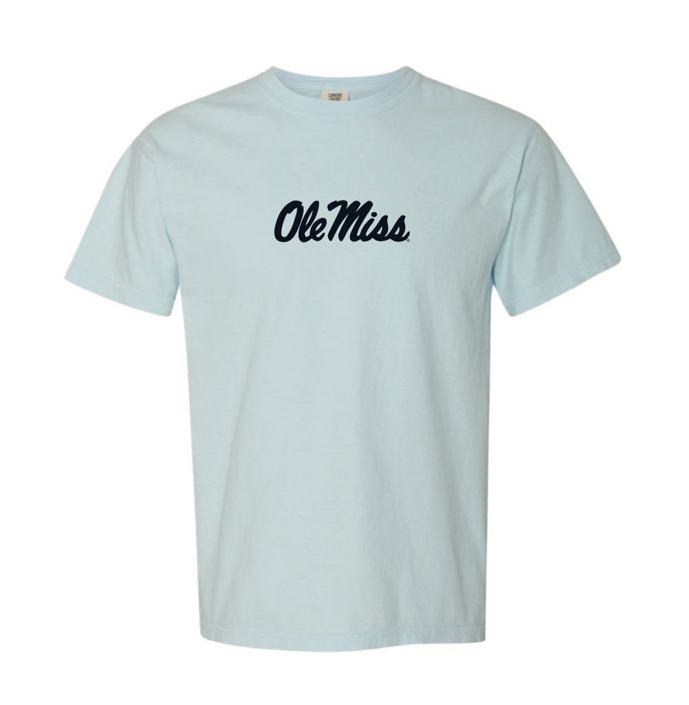 Comfort Color Youth Powder Blue Ole Miss Script Tee