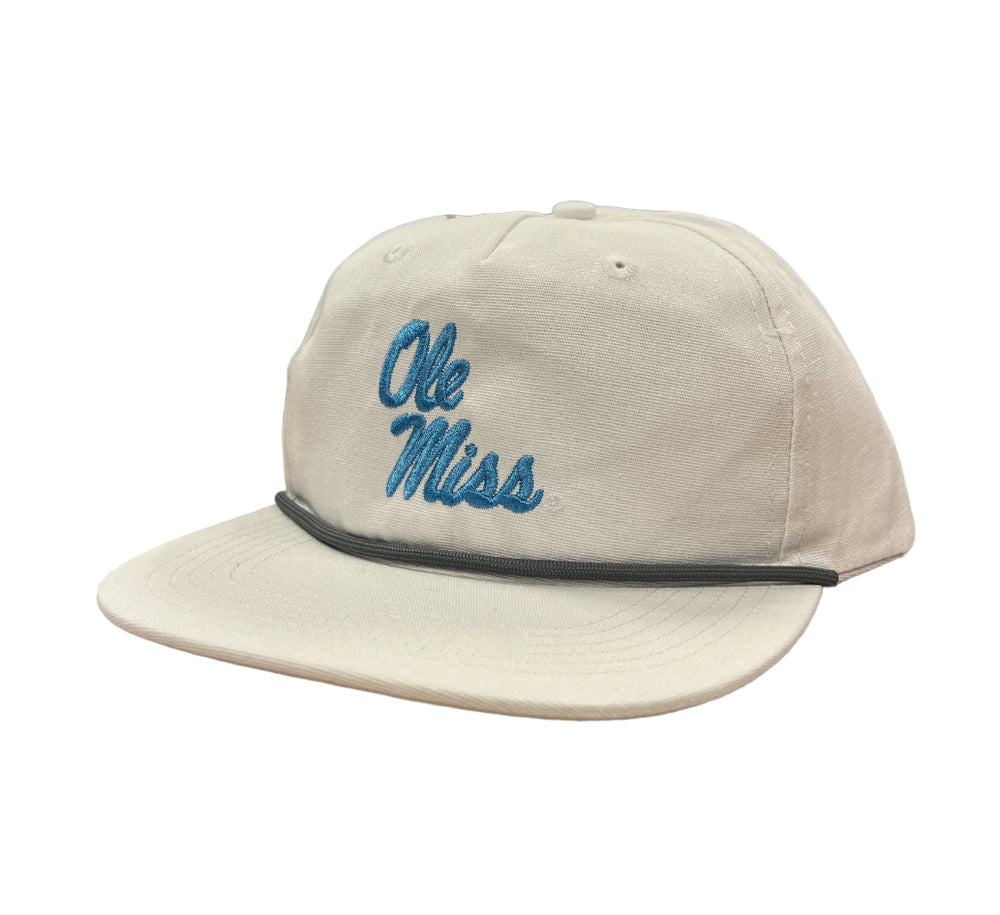 Speckle Bellies Ole Miss Stacked White Rope Cap