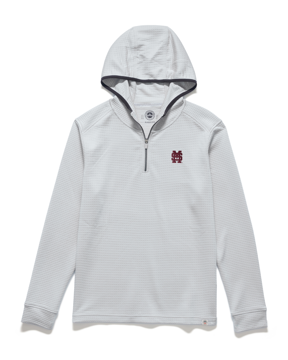 Flag and Anthem light grey Performance 1/4 zip hoodie (M over S logo)