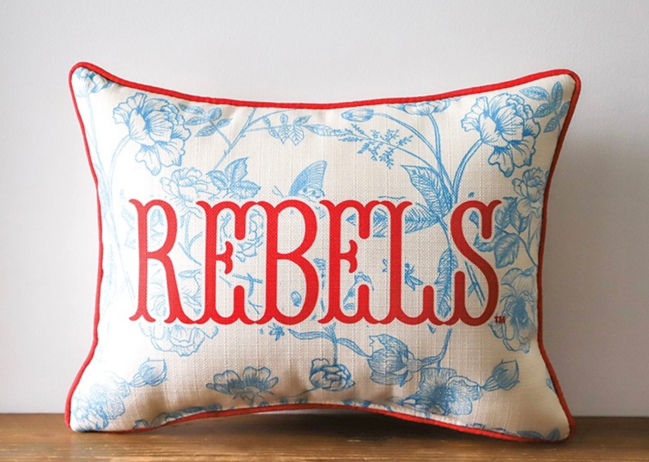 Little Birdie Rebels Toile Pillow with Red Piping