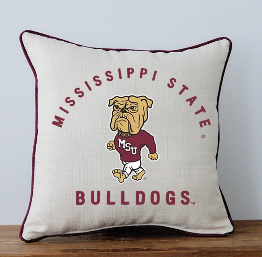 Little Birdie Mississippi State Collegiate Team Arched MSU Pillow with Maroon Piping