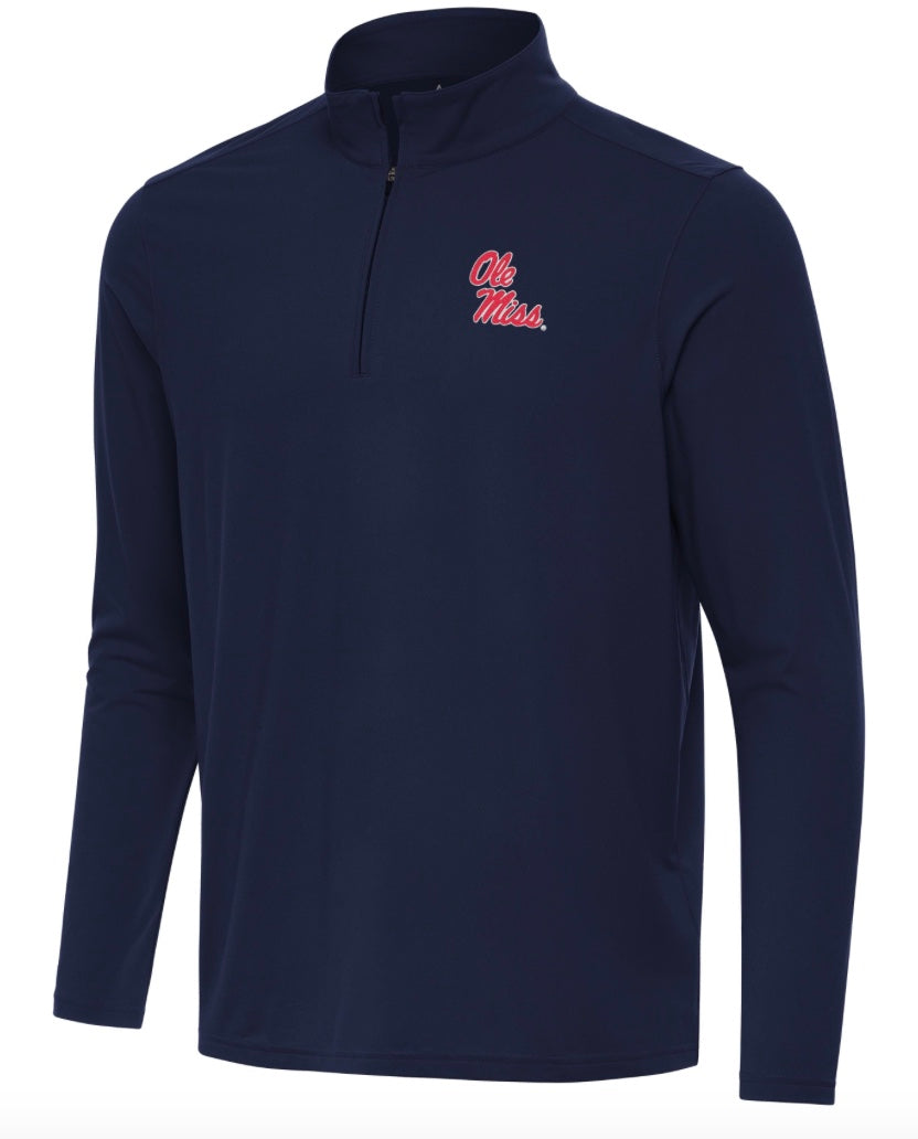 Antigua Ole Miss Navy Intent 1/4 Zip with Stack Script