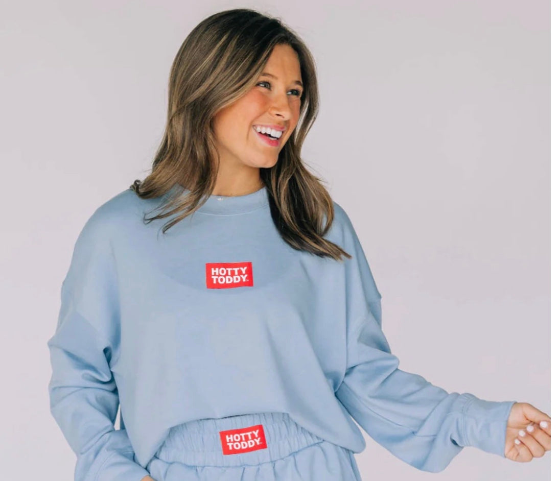 Scarlet and Gold Ole Miss Airy Crewneck with Hotty Toddy Patch - Powder Blue