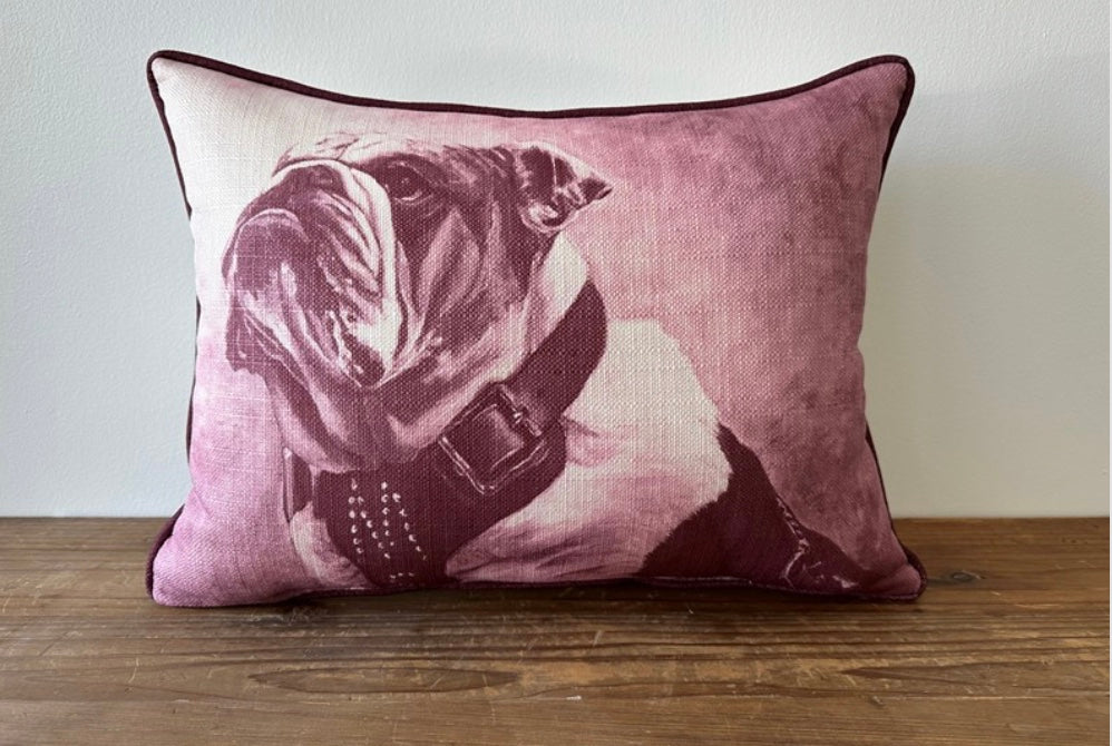 Little Birdie Dak Portrait Pillow with Garnet Piping