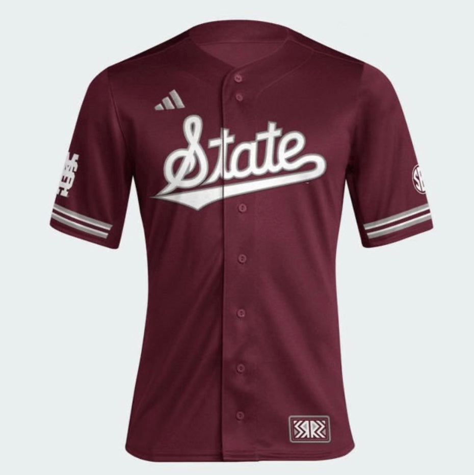 Adidas Mississippi State Maroon Adult Full Button Baseball Jersey