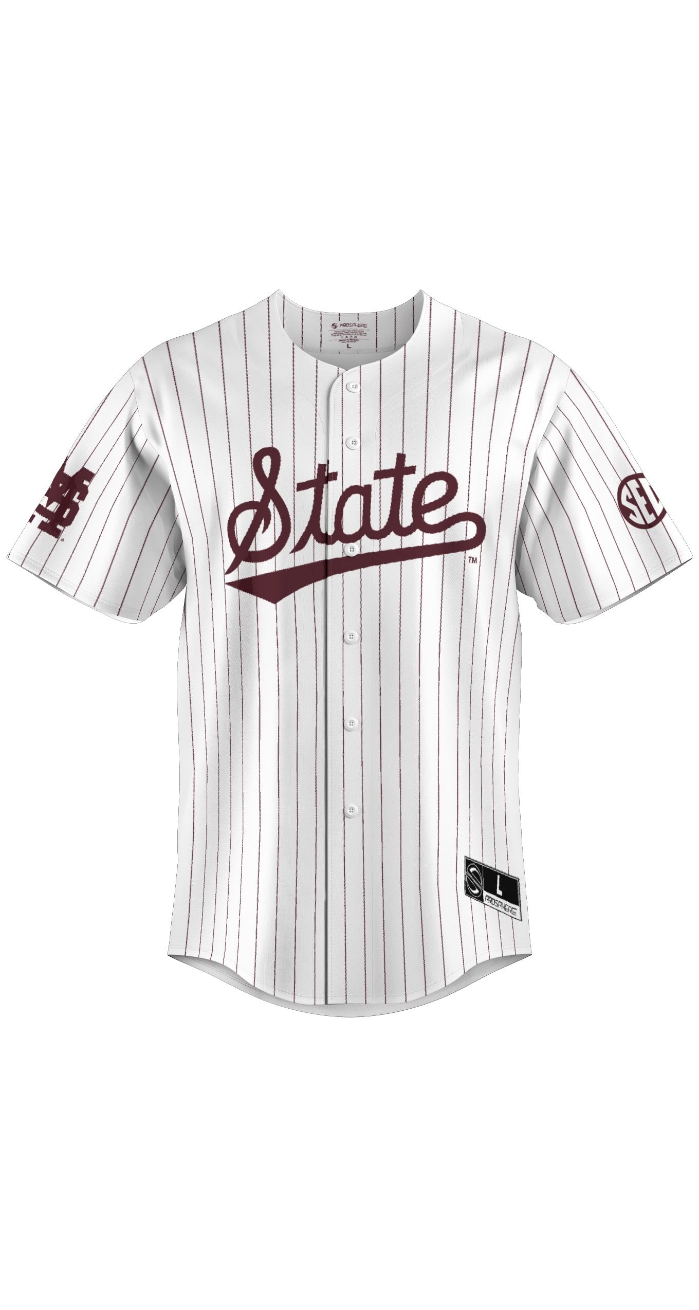 Prosphere Mississippi State Adult Pin Stripe Full Button Up Jersey
