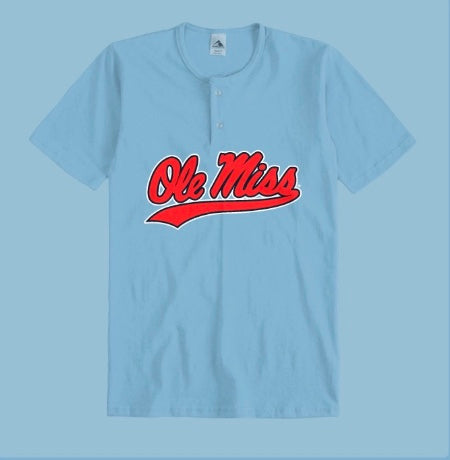 Henleys Ole Miss Powder Blue Baseball Shirt