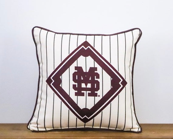 Little Birdie Mississippi State Baseball Diamond Pillow with Maroon Piping