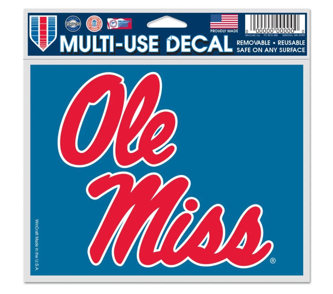 Powder Blue Ole Miss Script Decal