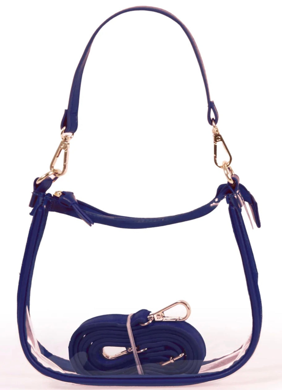 Desden Ole Miss Clara Clear Purse with Navy Piping and Two Straps