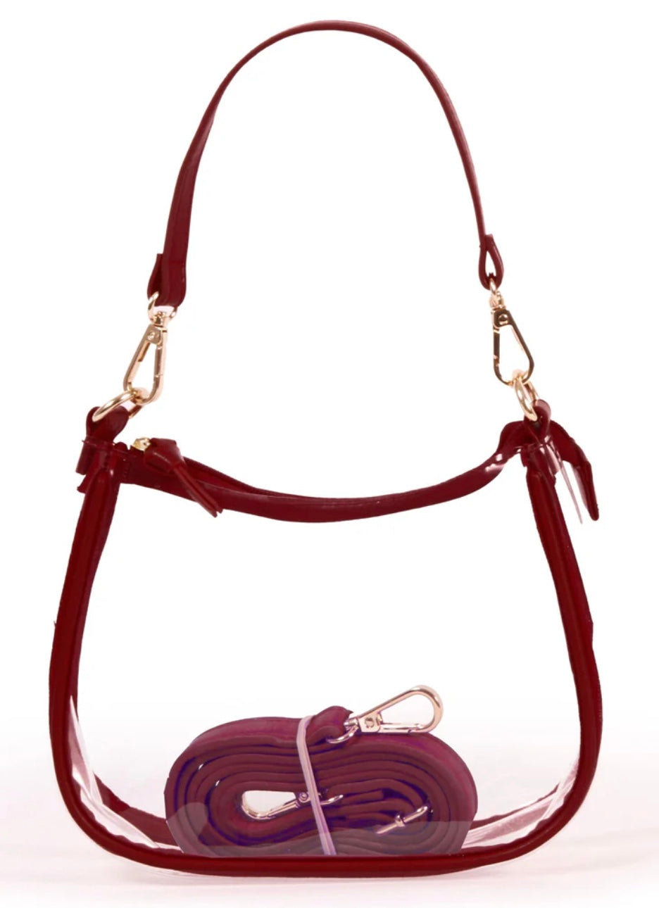 Desden Mississippi State Clara Clear Purse with Maroon Piping and Two Straps