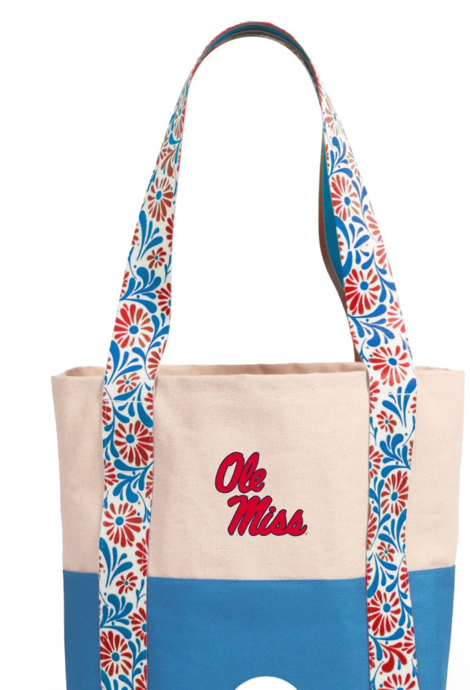 Ole Miss Canvas Mini Tote with Floral Straps