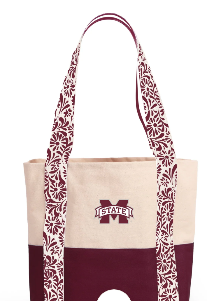 Mississippi State Canvas Mini Tote with Floral Straps