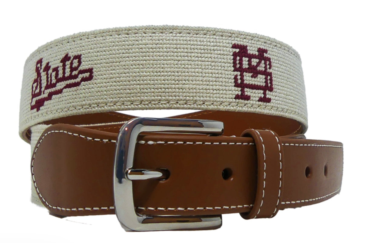 Roostas Mississippi State Gray Needlepoint Mens Belt