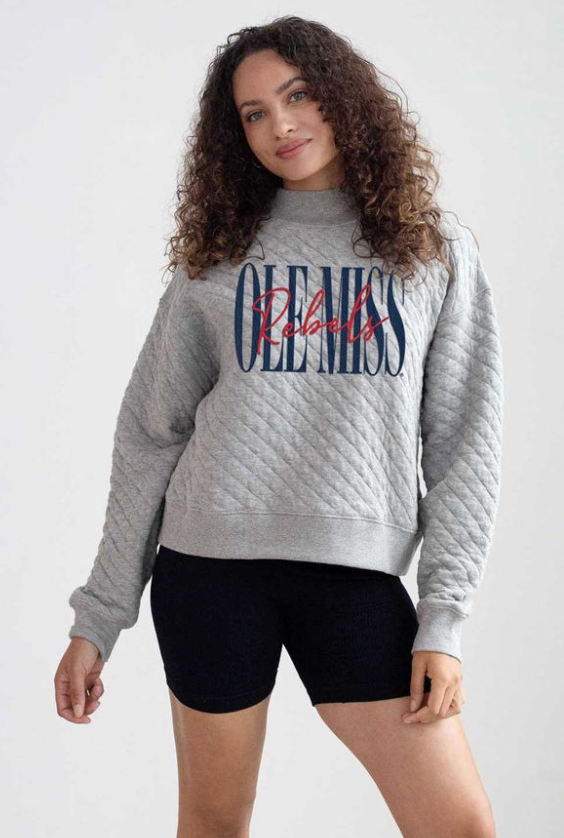 Ole Miss Quilted Mock Neck - Grey