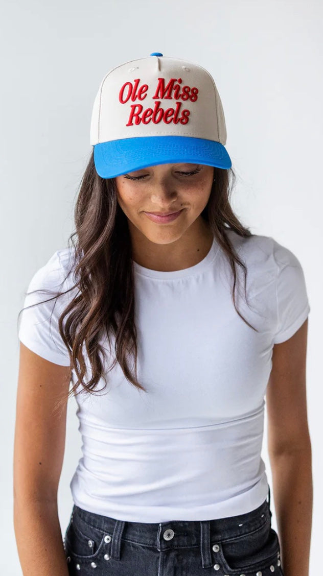 Gameday Social Ole Miss Script Powder Blue and Ivory Hat